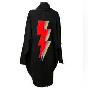 Dressed in LALA Oversized Black Lightning Bolt OS Cardigan